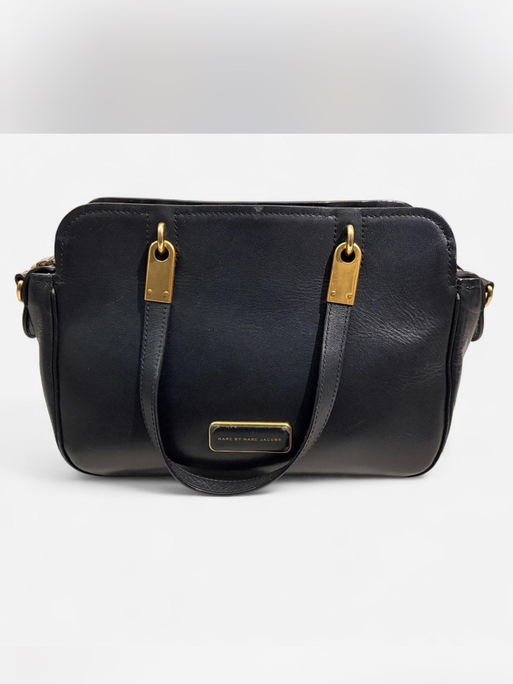 Marc by Marc Jacobs Black Leather Satchel with Gold Hardware